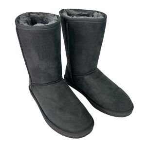 APRES Women’s Pull On Winter Boots Sz 8 Gray Faux Fur Lining Synthetic Suede